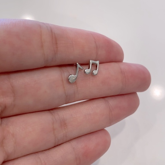 Music Notes Earrings - Sterling Silver 925 Stud Earrings - Picture 3 of 4